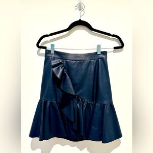 NWT Rebecca Taylor Navy Leather Ruffle Skirt